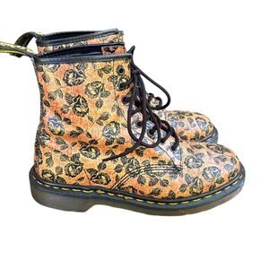 Dr. Martens Floral Combat Boots - Orange and Black vintage